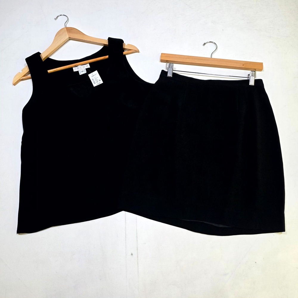 Zelda Skirt Suit Set Women 10 Black Sleeveless V-Neck Top Mini Skirt Made in USA